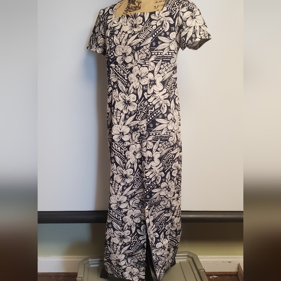 Jade Fashions Made in Hawaii Cotton Tropical Hibiscus Hawaiian  Maxi Dress Large - Picture 5 of 10